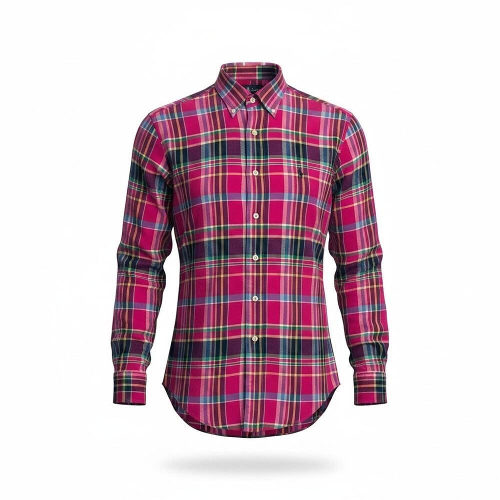 VTG Ralph Lauren Women's Size M Pink Plaid Classic Fit Flannel Button-Down Shirt